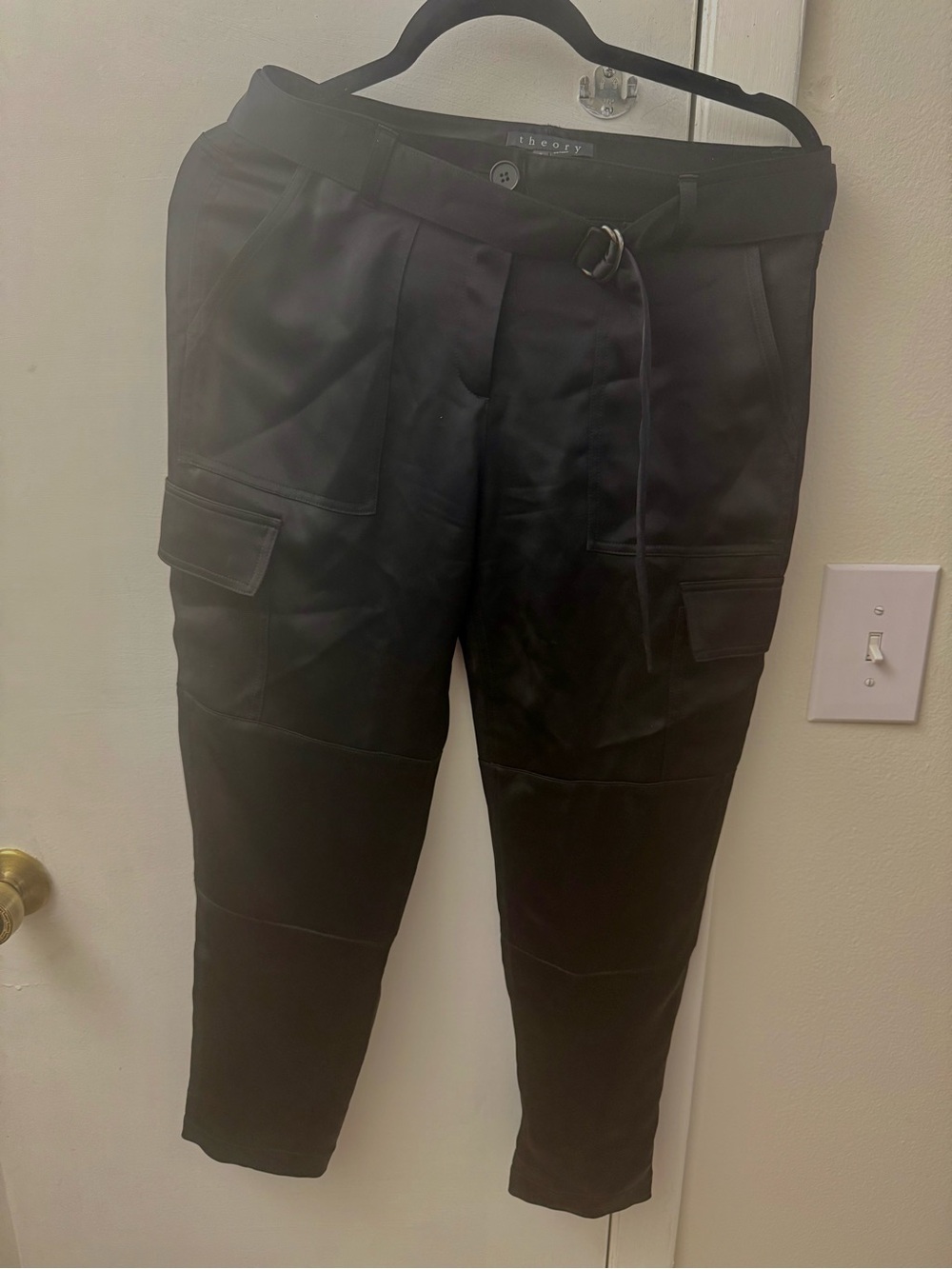 Theory Black Cargo Jogger Pants with Waist Tie